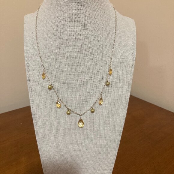 unbranded Jewelry - Sterling Silver 925 Yellow Citrine and Pearl Necklace 18"